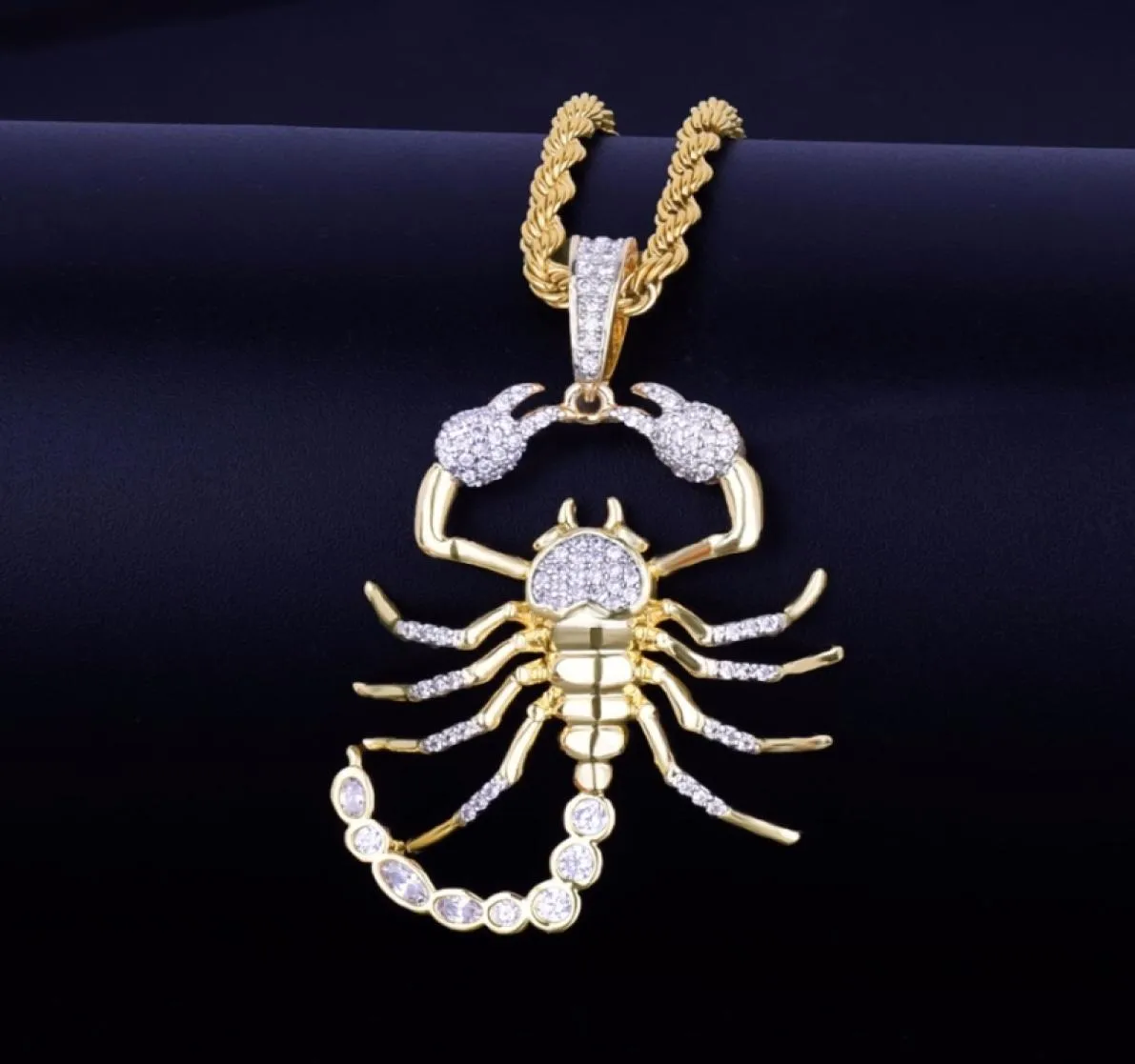 Animal Scorpion Hip Hop Pendant med 18k gult guldhalsband kubik zirkon Men039s halsbandsmycken för gåva6035108