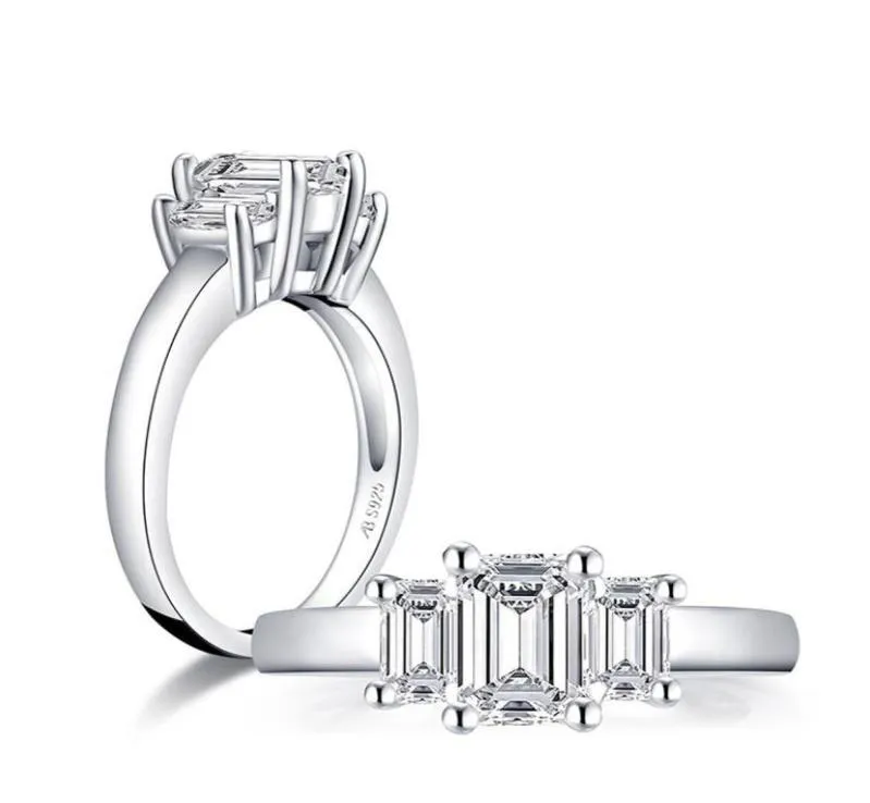 Pierścienie klastra Prawdziwy 925 Solidny srebrny pierścień biżuteria 5x7mm szmaragdowe wycięte symulowane diamond moissanite dla kobiet Wedding Fine Gift2587855