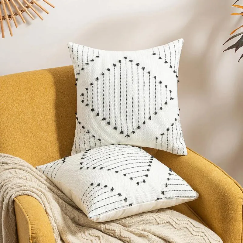 Kudde nordiska tofsar dekorativt täckning stickad geometrisk soffa kudde geometri för vardagsrum hem dekoration
