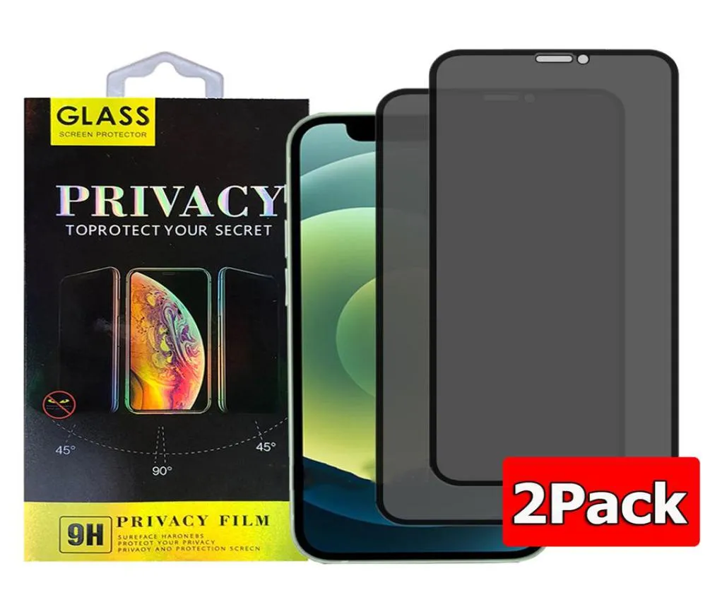 2 Pack Protecteur d'écran de téléphone en verre trempé anti-intimité Antiglare Antiplare pour iPhone 13 12 11 Pro XR XS Max 7 8 plus 9H 2PCS en 1 R8750289