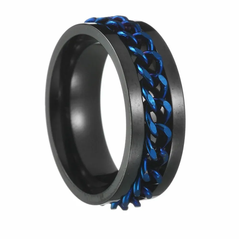 Anillos Giratorios De Ansiedad Para Mujeres Y Hombres, Anillos De Cadena Giratoria De Acero Inoxidable, Anillos Punk, Góticos, Para Aliviar El Estrés, Joyería De Banda (7, Negro Y Plateado