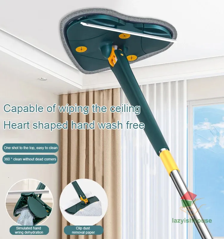 Telescopic Triangle Mop Selfwringing Extended Floor Squeeze Free Hand Washing Lazy Tool Rotate Household Cleaning 240412