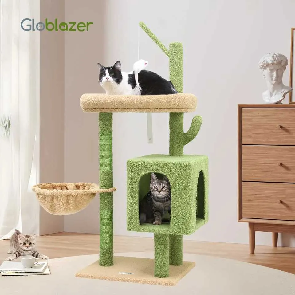 46 Inch Cat Tree DHgate.com:46-Inch Green Cat Tree Tower with Scratching Posts, Hammock ...