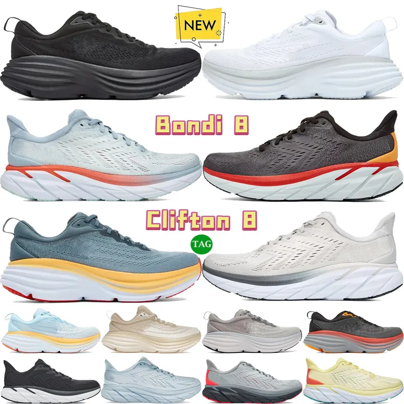 Chaussures de course pour hommes triples noirs blancs d'été Song port brume lunar rock rock gobelin bleu anthracite castlerock glace brouillard féminin sneakers bondi clifton 8 formateurs