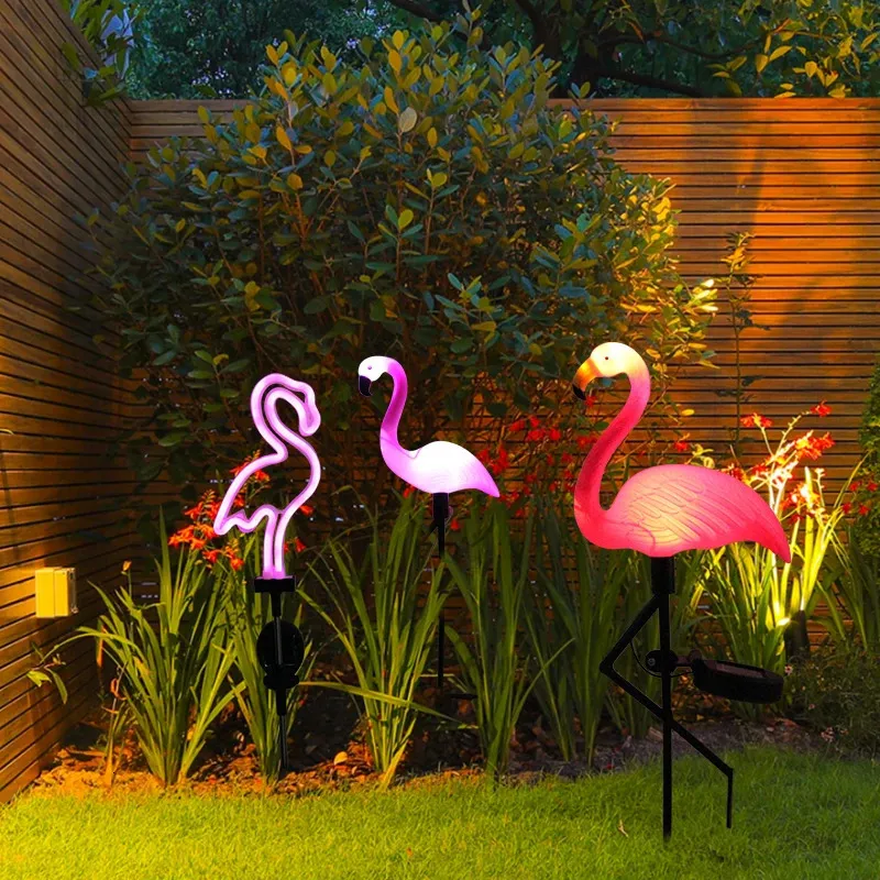 Solar Flamingo Licht LED Outdoor Courtyard Lamp Garden Waterdichte ring Pathway Decor Patio Ground Lantern 240412