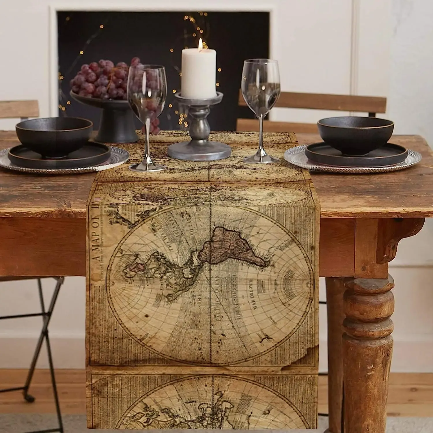Reconner de mesa de mesa de mapa angustiado náutico vintage para a decoração de mesa de cozinha para festa ao ar livre para casas de coleta de mesa