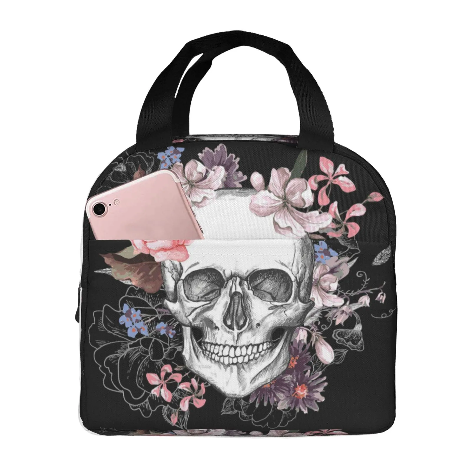 Halloween lunchväska Skull Cooler Bag Kvinnor Tygväska Isolerad lunchlåda Vattenbeständig termisk mjuk foder Lunch Container Väskor