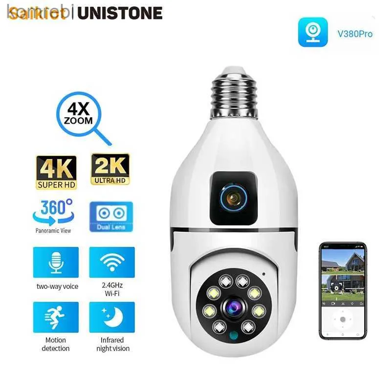 Cámaras PTZ Saikiot V380 4MP 8MP 4K E27 360 Bulbo WiFi Cámara de lente dual Bombilla Visión nocturna Visión CCTV IP Inserve Dual Lens Bulb Camera C240412