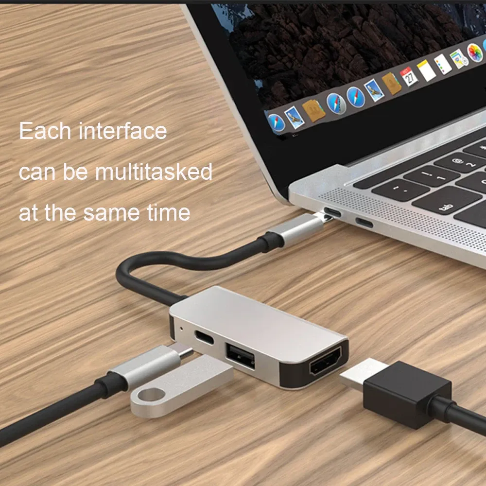 Hubs USB Hub pour ordinateur portable USB C Hub USB 3.0 PD 87W Adaptateur de charge rapide pour MacBook Pro USB C HDMI 4K Hub 3 Port Hub Splitter