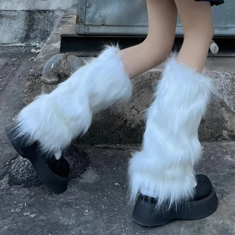 Faux Fur Leg Warmers Gothic Style Sock Leggings, Japanese Leg Warmers,  Y2K Boot Cover Foot Sleeves