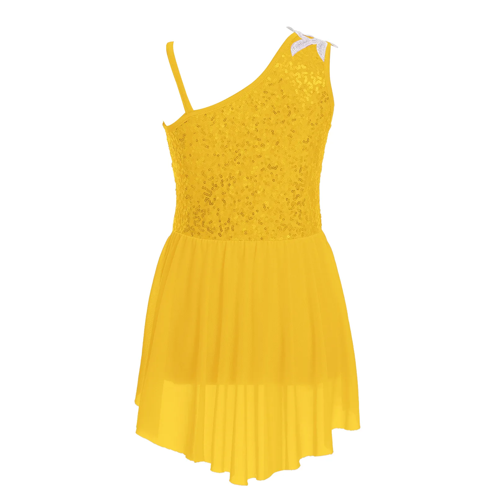 Robe De Danse Sans Manches Pour Fille – Strass Et Découpe Asymétrique – Pour Patinage, Danse Lyrique, Compétition (tailles 5‑16 Ans) - 3