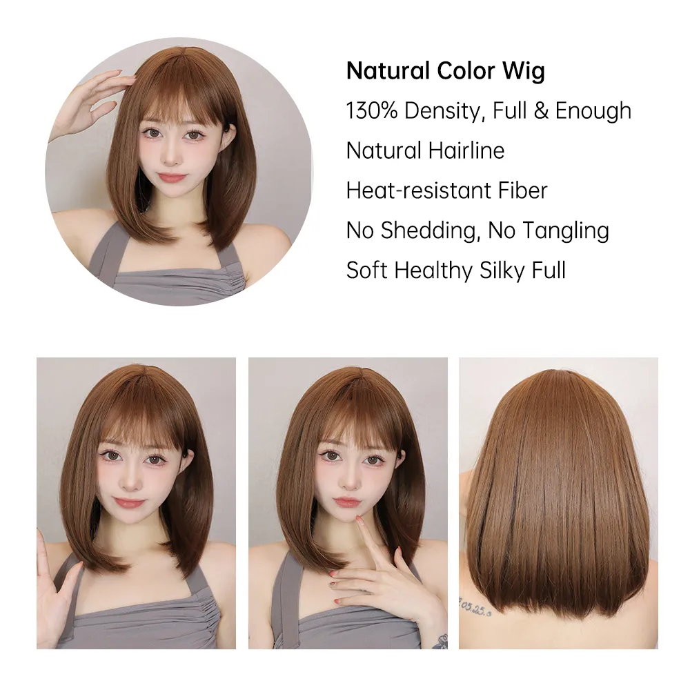 Chestnut Brown Bob Synthetic Wigs Short Straight Light Brown  display picture 1