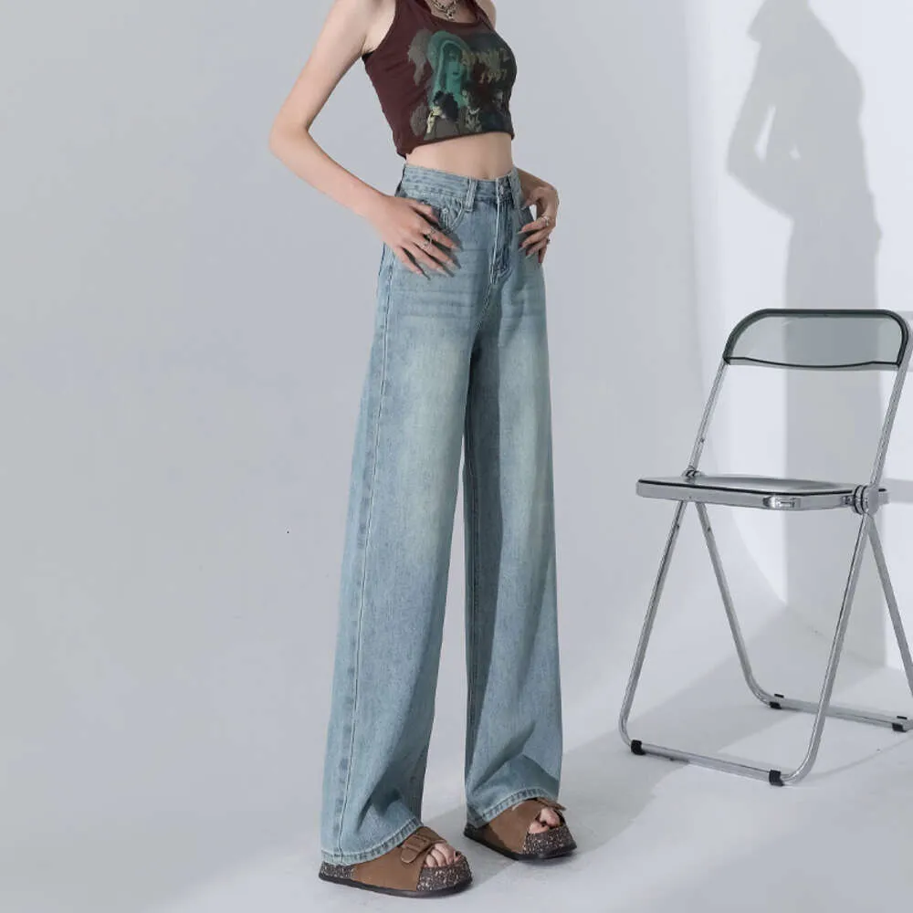 2024 Spring/Summer New Trendy Zipper Back Pocket Design with Wide Leg Jeans Women