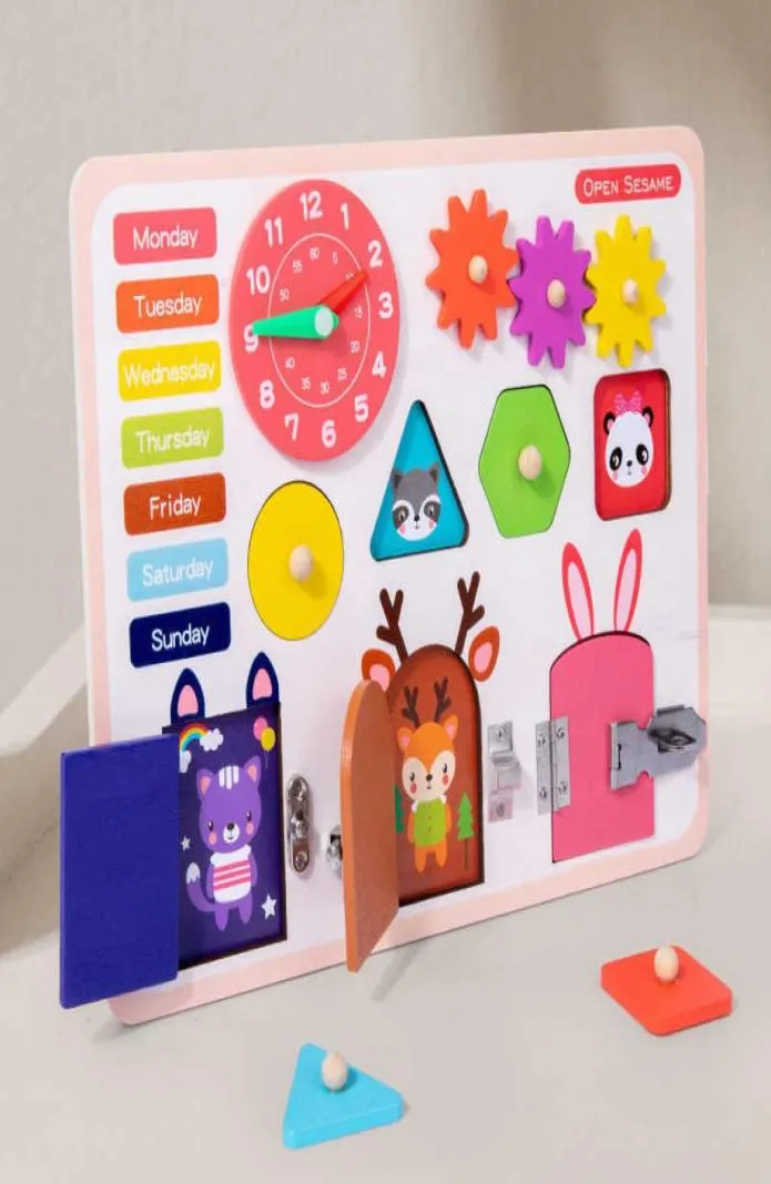 Montessori träleksak upptagen brädan livskompetens Training Form Matchning Lock Cognition Education Sensory Board Toys for Kids2046436