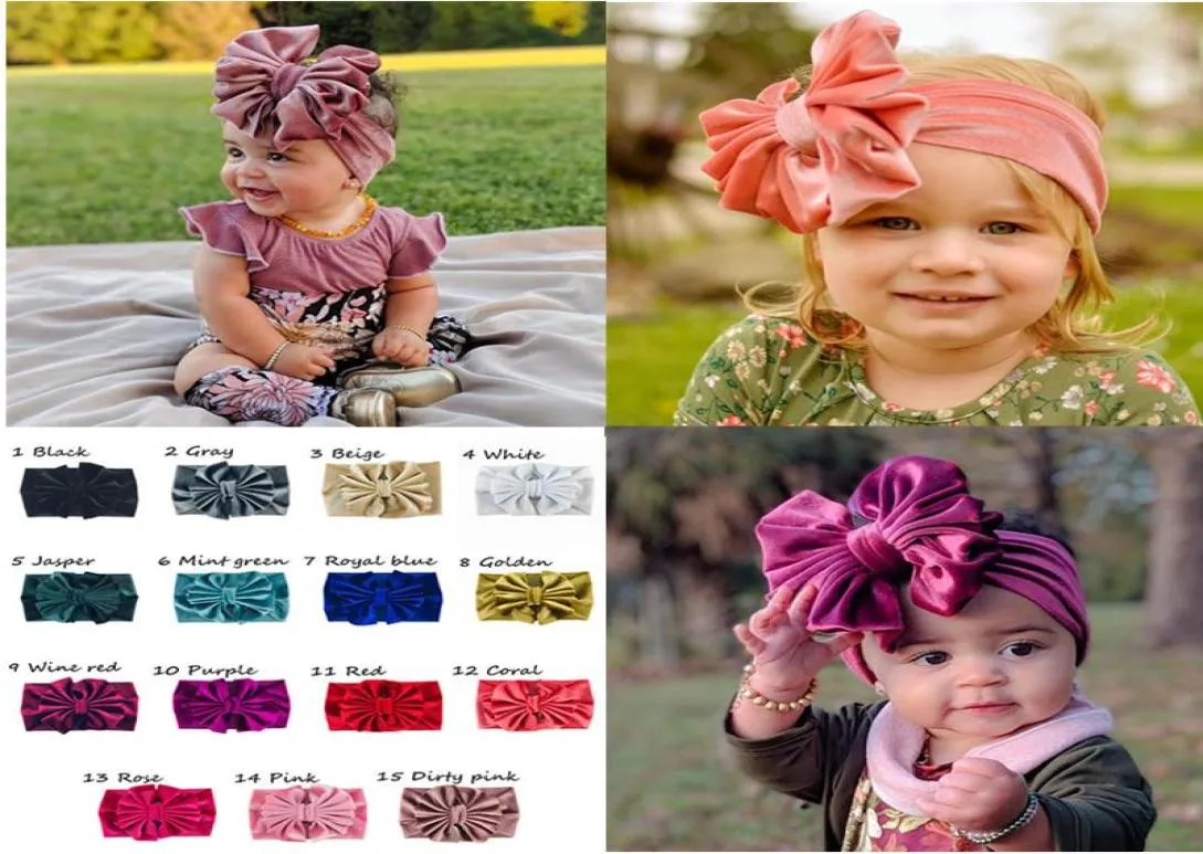 15 färger söta stora båge hårband baby barn flickor småbarn sammet elastisk pannband knuten turban huvud wraps bowknot hår accessorie9866757