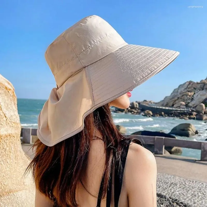 Berets plażowe czapki słoneczne z klapką na szyi UV Ochrona Fisherman Summer Women Sunscreen Wiader na zewnątrz