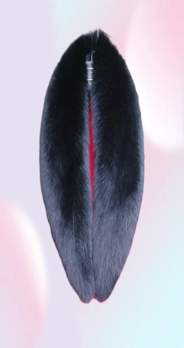 Зима 100 черная настоящая лиса мех воротниц натуральный шарф шарф шарф Фок