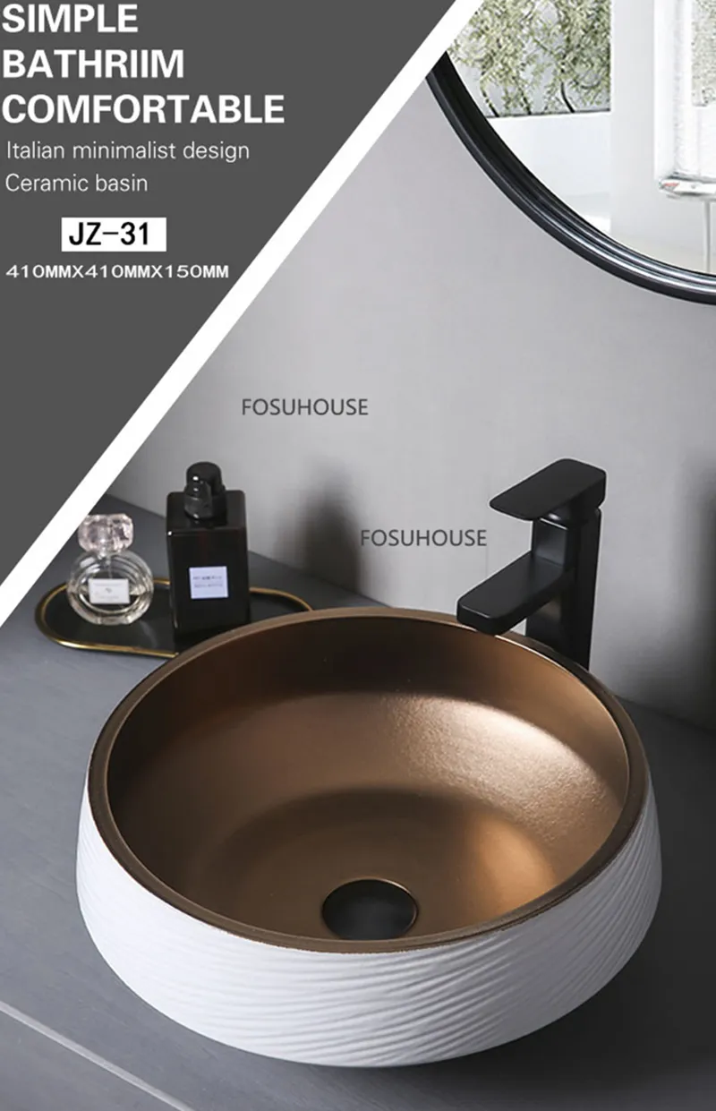 Modern Round Ceramic Bathroom Sink With Metal Glaze Creative Design For ...