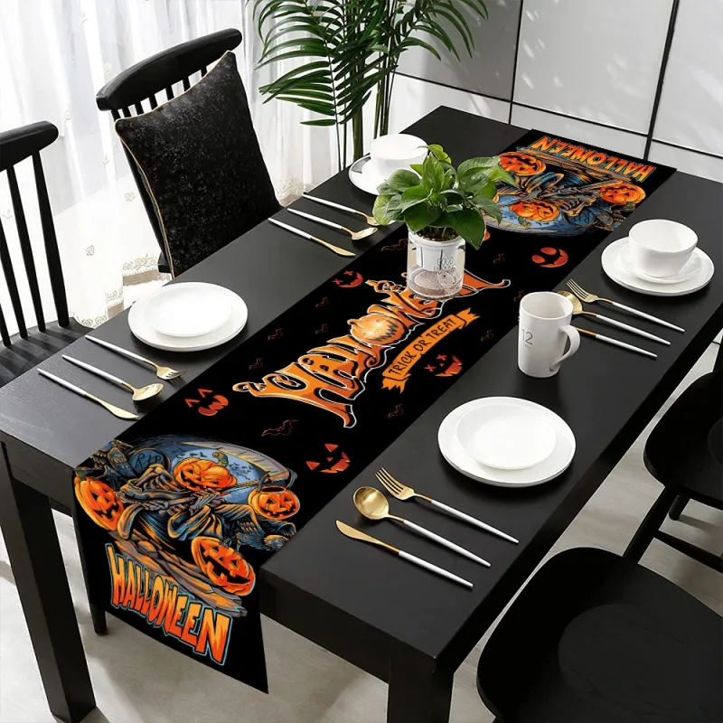 Decorações de Halloween Tabel Runner para Home Pumpkin Bat Bandle Toleloth Sala de Halloween House House Horror Party Decor Scary Decor