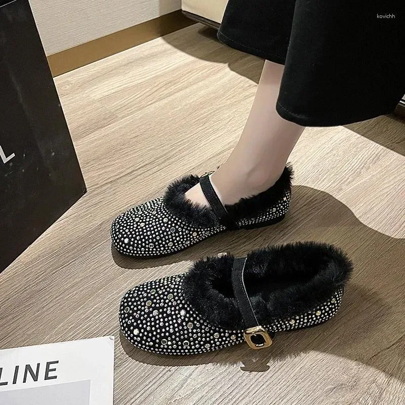 Casual Shoes Winter Flat For Women Moccasins Soft Loafers Comfort Warm Plush Buckle Strap Slip On Female Cotton Zapatos De Mujer