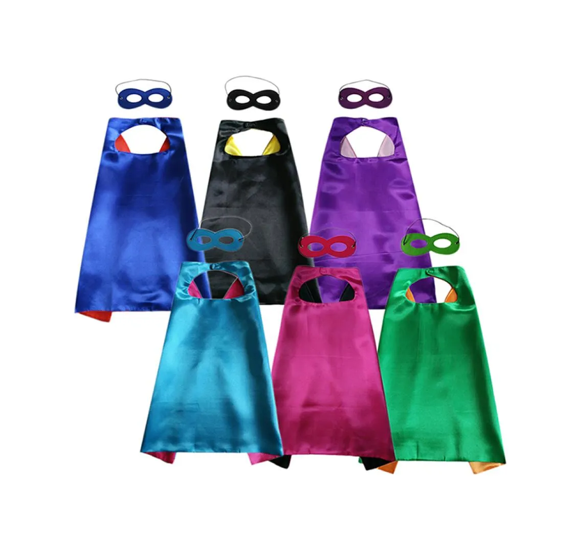Plain double layer kids cape with mask set superhero costume cosplay 7070cm 6 colors choice for Halloween Christmas birthday part5371312