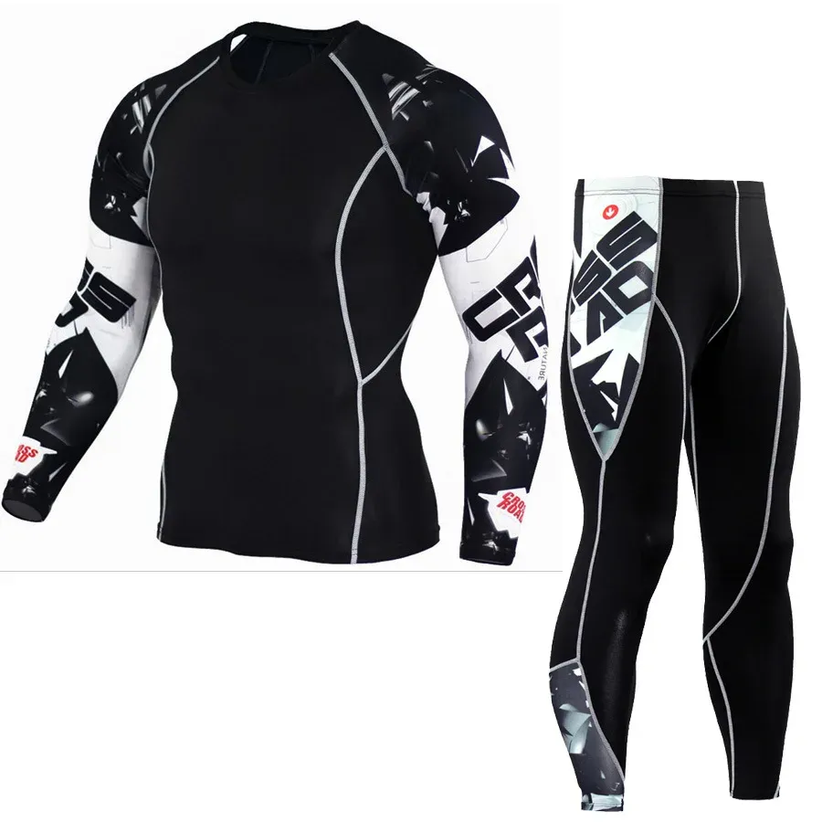 Conjuntos MMA Compressão Suit Men Fitness Sport Set Treinamento Ginásio Sportswear Treino de corrida Terno de jogging Executando Rashguard Legging Tracksuit Men