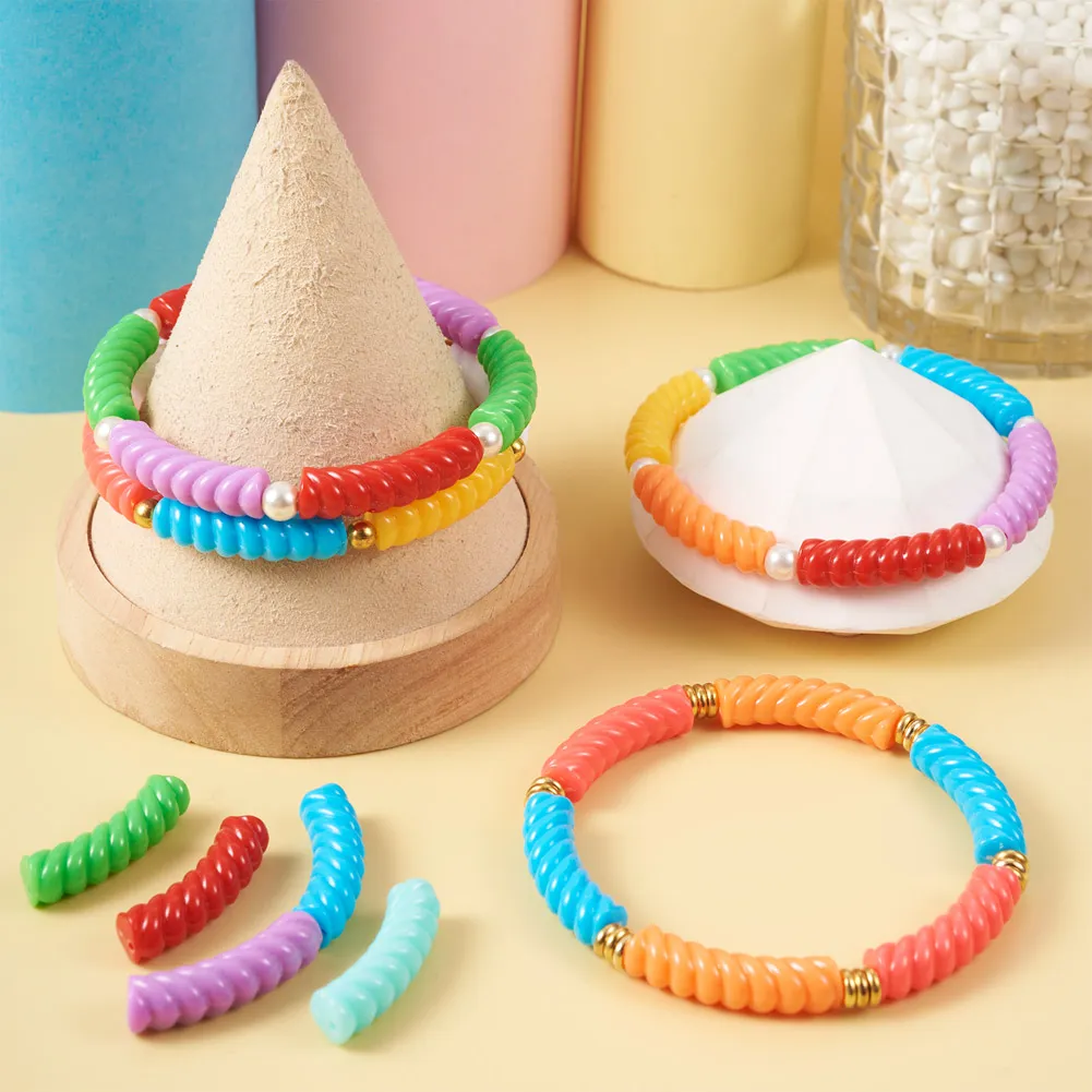 100Pcs Colorful Acrylic Twist Tube Beads Curved Tube Bead for Women Bracelet Necklace Diy Jewelry Making Accessories 33x12x8.5mm