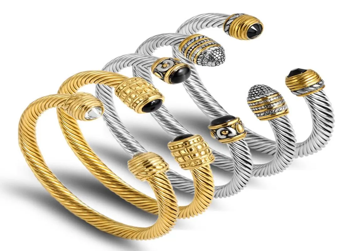 Heißverkauft Titaniumstahl Twisted Gold Armband Edelstahl Seilkabel Multicolor7228193