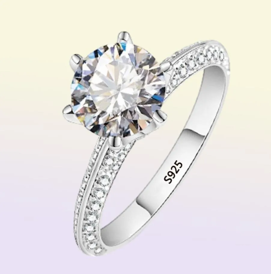 Yanhui Luxury 2ct 2ct Moissanite Свадебные обручальные кольца для невесты 100 Реал 925 серебряных колец серебря