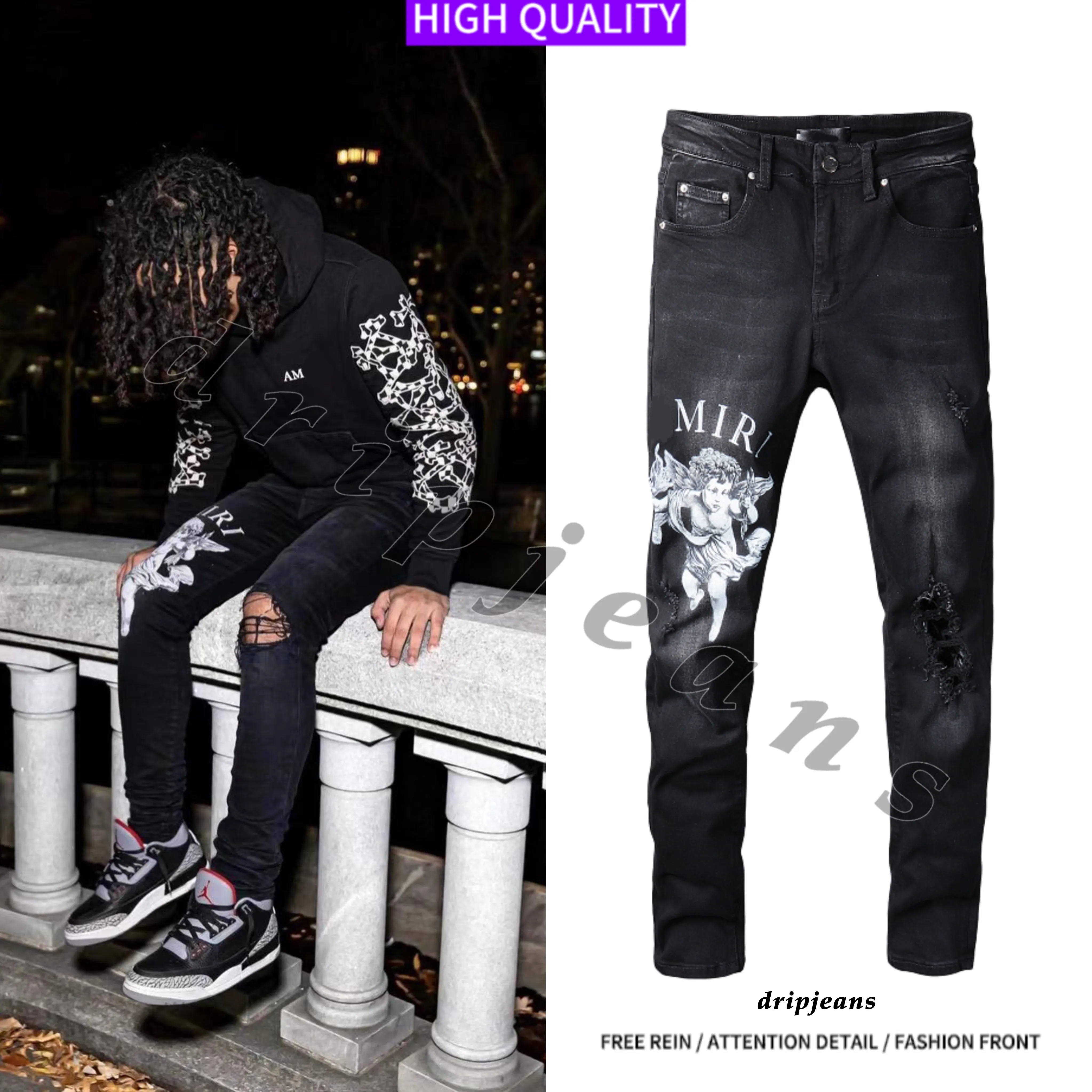 Heren Amr-Jeans Designer Jeans Slim Jeans USA DRIP Jeans Mens en Dames Skinny Pants Hoge kwaliteit jeans Hiphop-broek Low Rise Jeans Stretch Jeans