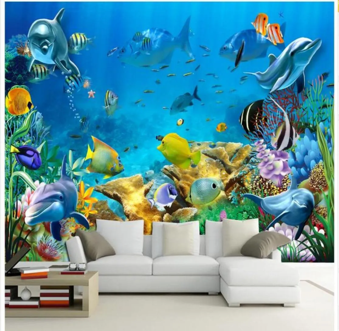 Fond d'écran 3D Photo personnalisée Murale non tissée The Undersea World Fish Room Painting Picture 3D Wall Room Murales Paper 3998667