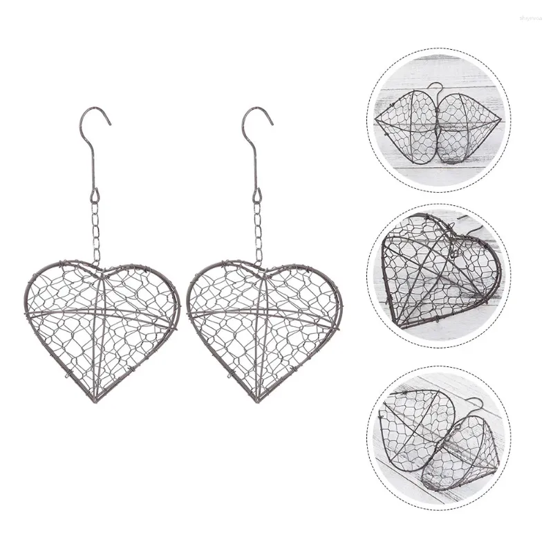 Decorative Flowers 2pcs Wire Wreath FrameHeart Shape Pot Metal Hanging Planter Flower Basket Wall Holder For Indoor Outdoor Home