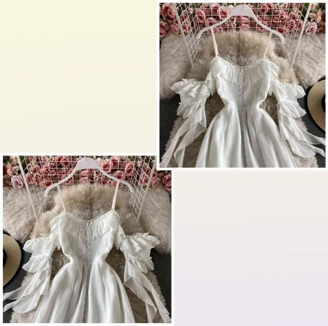 Summer White Long dres sexy fuori spalla senza spalline Abiti di rastula senza spalline Eleganti signore Maxi Vintage Robe 2106027916442