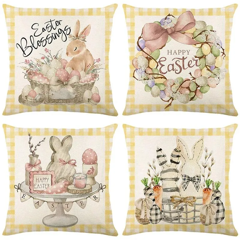 Pillow 2024 Easter Throwing Cover Egg Rose Car Bird Linen Printing Sofa Home Decoration