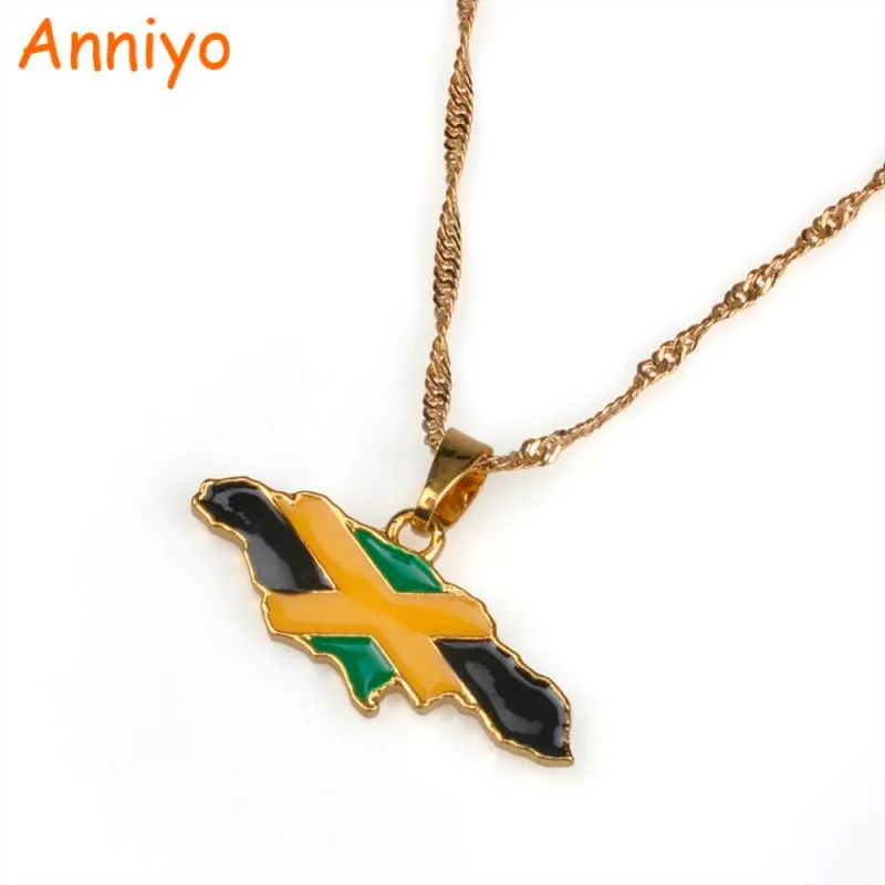 Anniyo Jamaica Map und National Flagge Anhänger Halsketten Gold Farbe Juwely Jamaikanische Geschenke 0804067638235