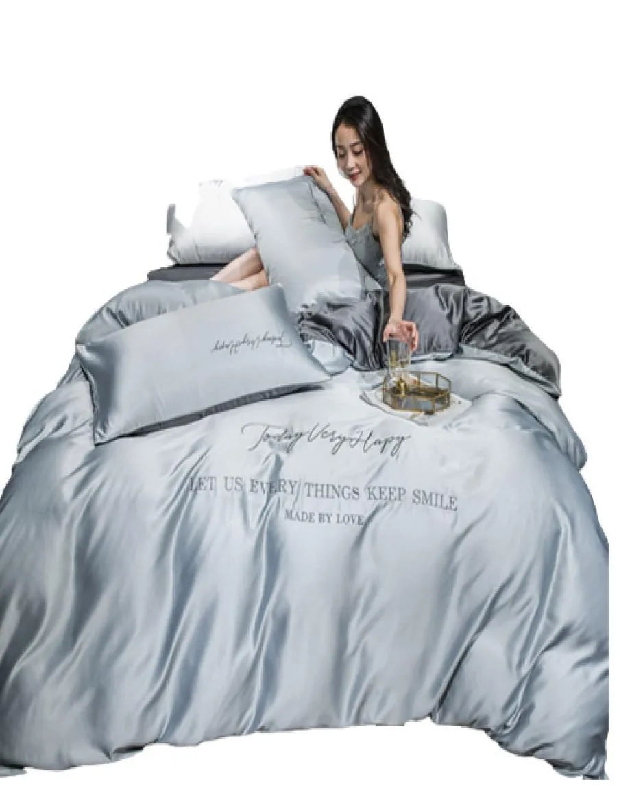 Vierstuk Silk Bedding Sets King Queen Size Luxe Quilt Cover kussensloop kussensloop dekbedovertrekbedbed Stromforters Sets van hoge kwaliteit FAS9883265