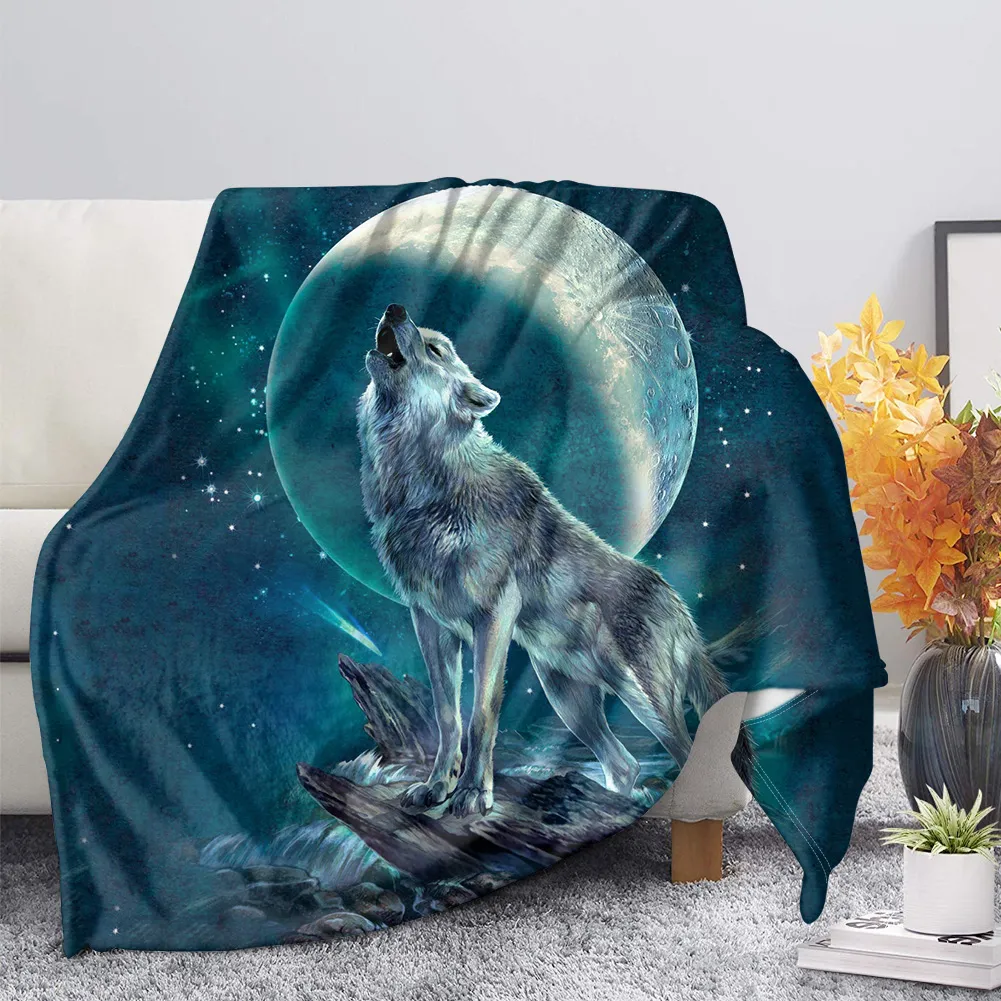 Print Wolf Pattern King Queen Size All Super Soft Lightweight Blanket for Bed SofaWarm