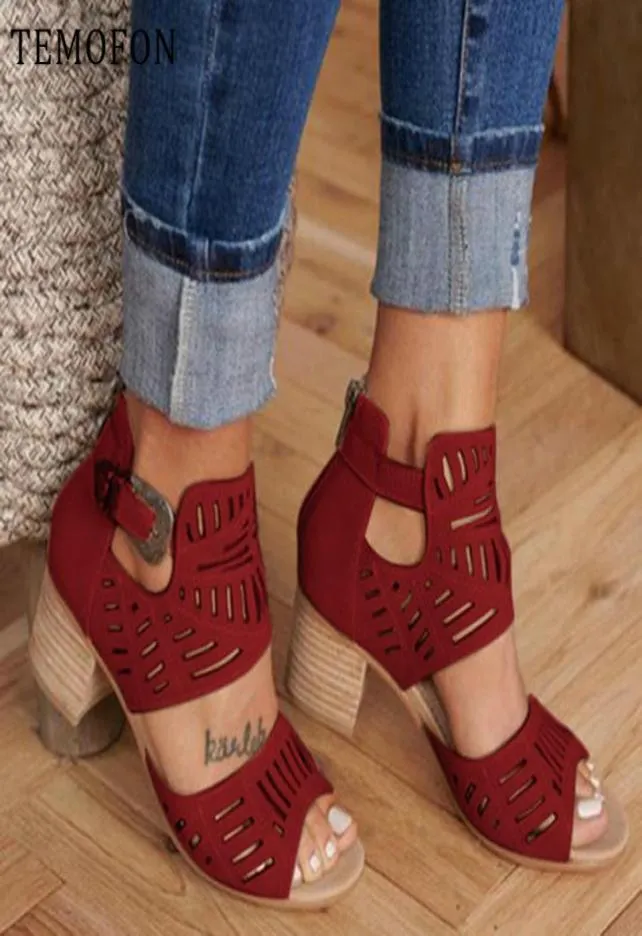 Temofon New Fashion Women Sandals sbirciata di punta di punta Sandali rossi blu neri scarpe da donna blu sandalias mujer hvt1081 cx2006132344463