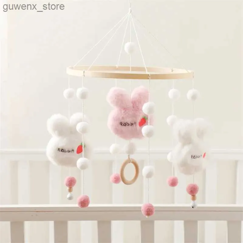 Mobiles# Baby Grzechotki Crib Zabawki Zabawki żółtko żółtko wisiorek z łóżkiem Bell Rotacyjne Grzechotki muzyczne dla Cots Projekcja niemowlę drewniana zabawki Y240412