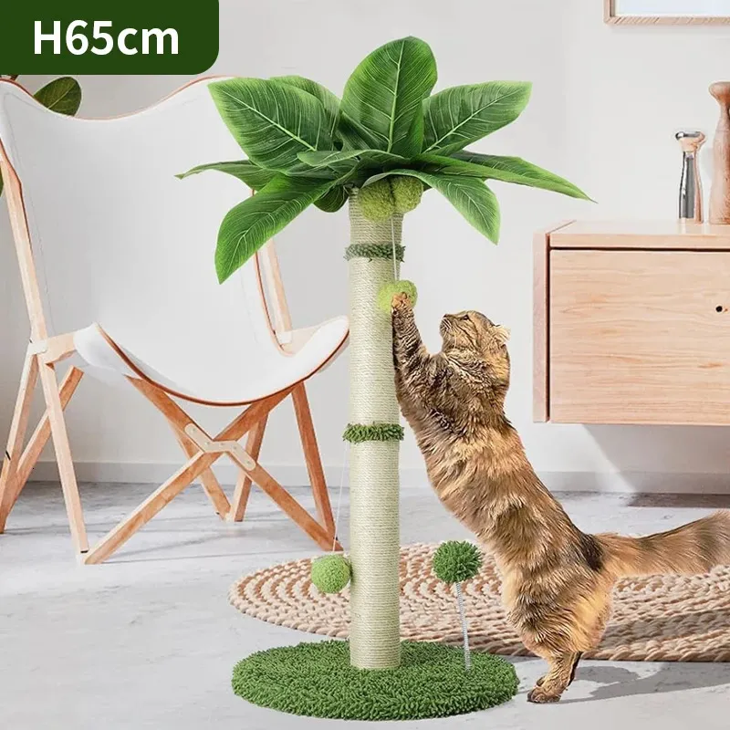 Kattskrapning POS för katter 65 cm Tall Scratch Tree med premium Sisal rep Två interaktiva dinglande bollar och vårbollleksaker 240401