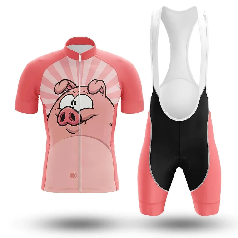 Cartoon Pink Pig Cycling Jersey Set for Men Outdoor Sports Clothing Bike Clothes Breathable MTB Bicycle Cycling Suit Summer 240407