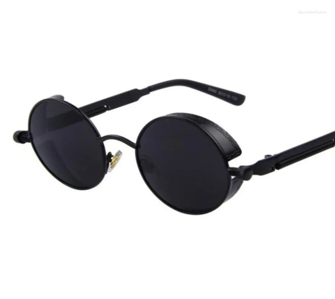 Солнцезащитные очки черные круглые стимпанк мужски модные бренды дизайнер роскошный классический ретро -зеркал солнечные очки женщины Круг 7839118