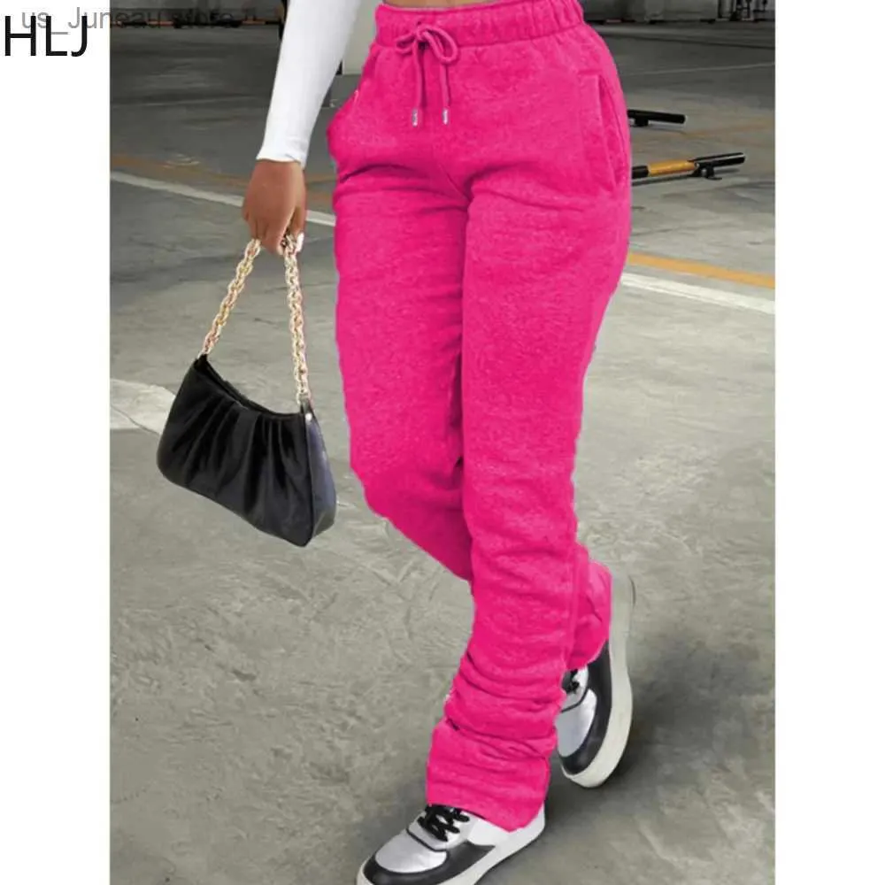 Frauenhose Capris HLJ Herbst Winter Draw String Jogger Hosen Frauen hohe taillierte gestapelte Hosen lässig weibliche Feste Farbe passender sportlicher Bottoms T240412