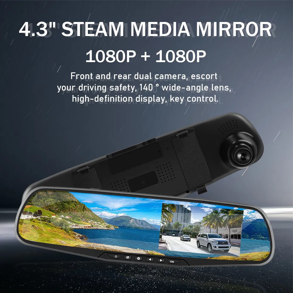 4,3 pouces HD 1080p Car DVR Camera Auto Rewiew Mirror Digital Video Enregistreur à double objectif Cam 1