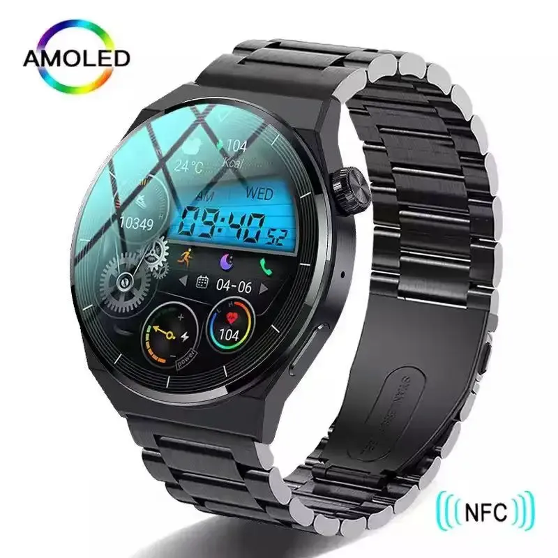 Microfones 2023 NFC SMART Watch Men GT3 Pro AMOLED 390*390 HD SCREEN PRESICE BLUETOOTH CALL IP68 Vattentät smartur för Huawei Xiaomi