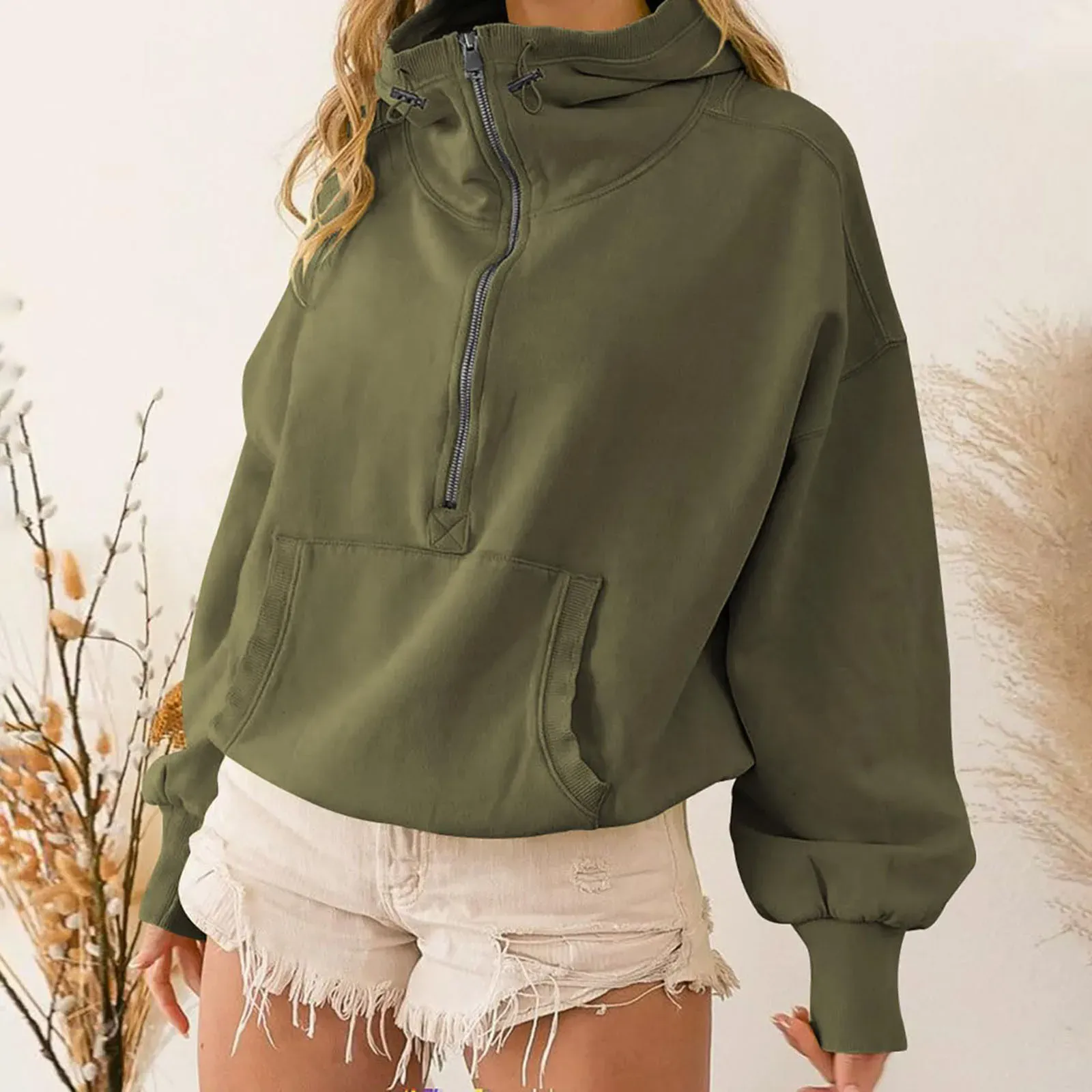 Half zip drawstring sweatshirt hotsell