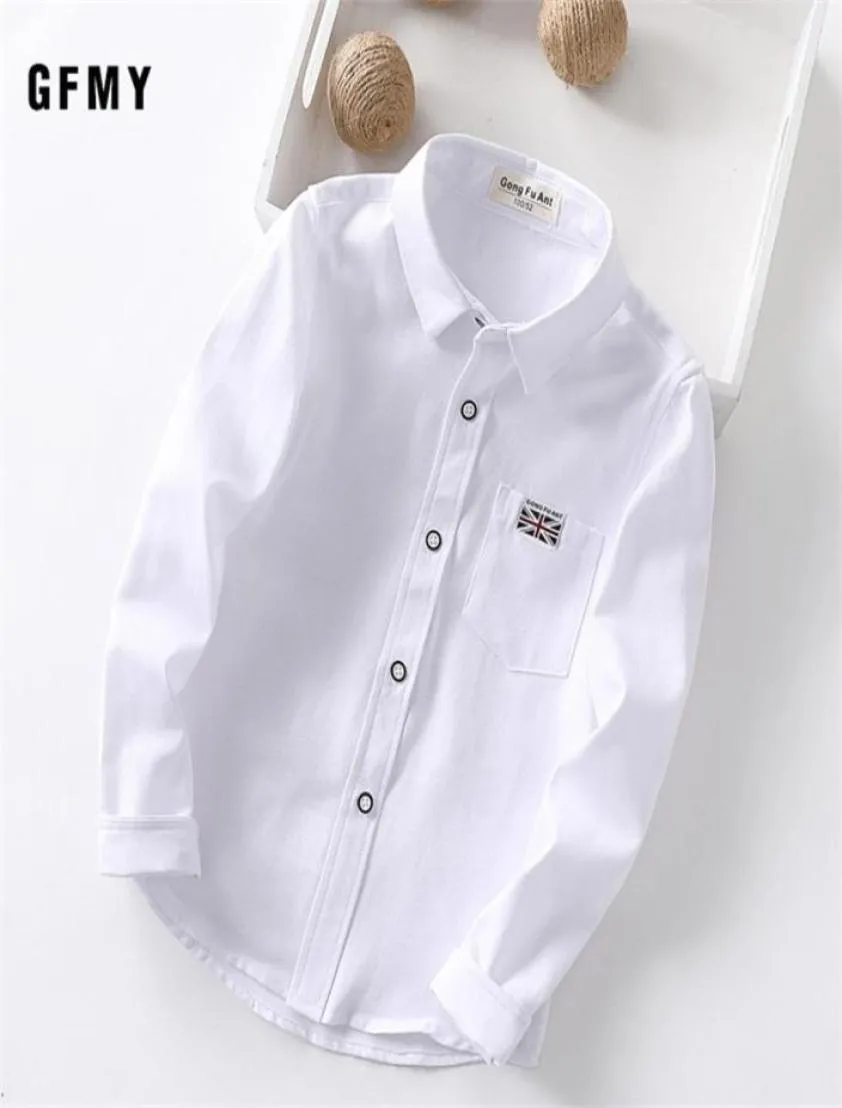 Gfmy Spring Oxford Текстильный хлопок сплошной розовый черный мальчик белая рубашка 3T14T в британском стиле.