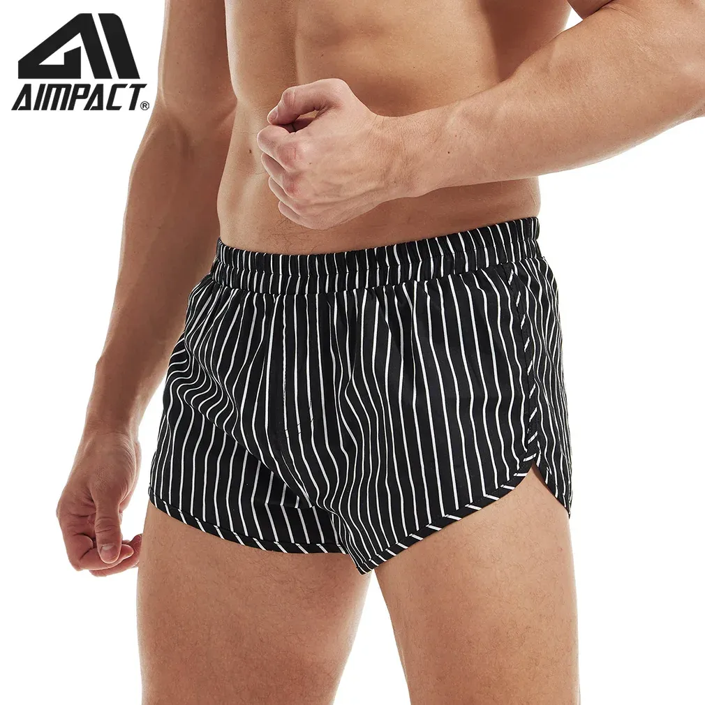 Shorts Aimpact maschi da 3 pollici di cotone nero pantaloncini causali in cotone sexy usura il pigiama a strisce verticali AM2408