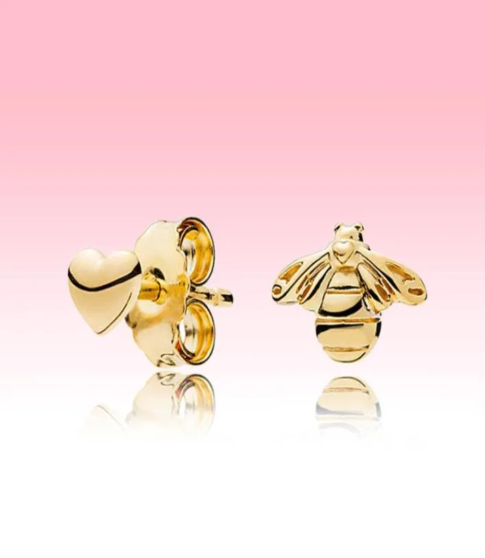 Luxury 18K yellow gold plated Stud earring with Original box for 925 Silver Love heart and bee Earrings set2002379