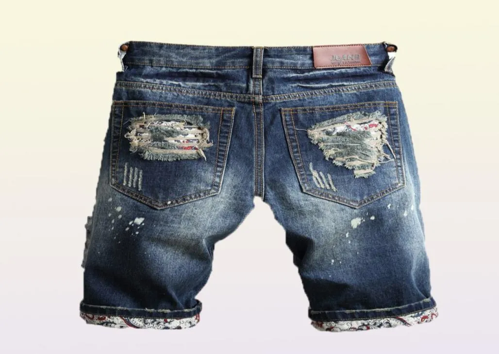 Slim dżinsy szorty mężczyźni marka rozrywa się lato capri men039s mody motocyklista swoboda elastyczność w trudnej sytuacji Blue Denim Short Jean8674129